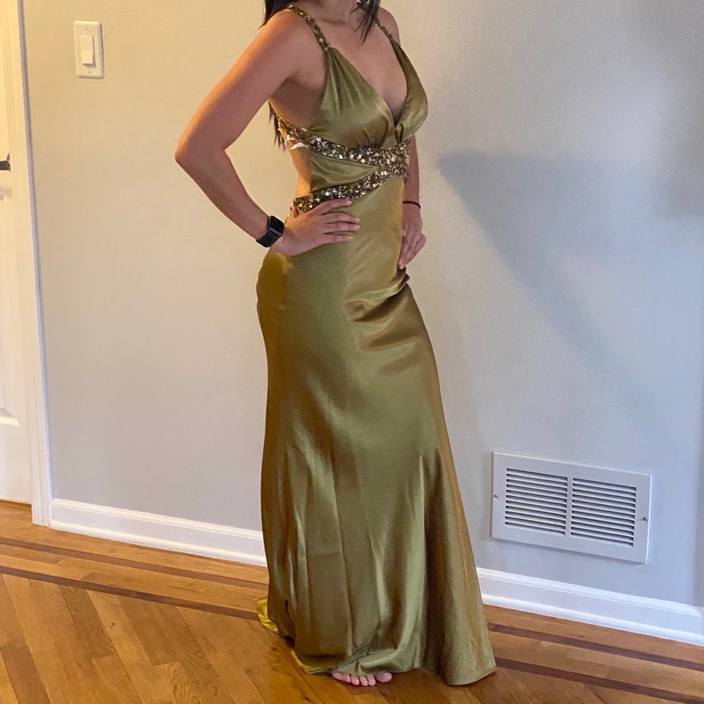Olive open back gown